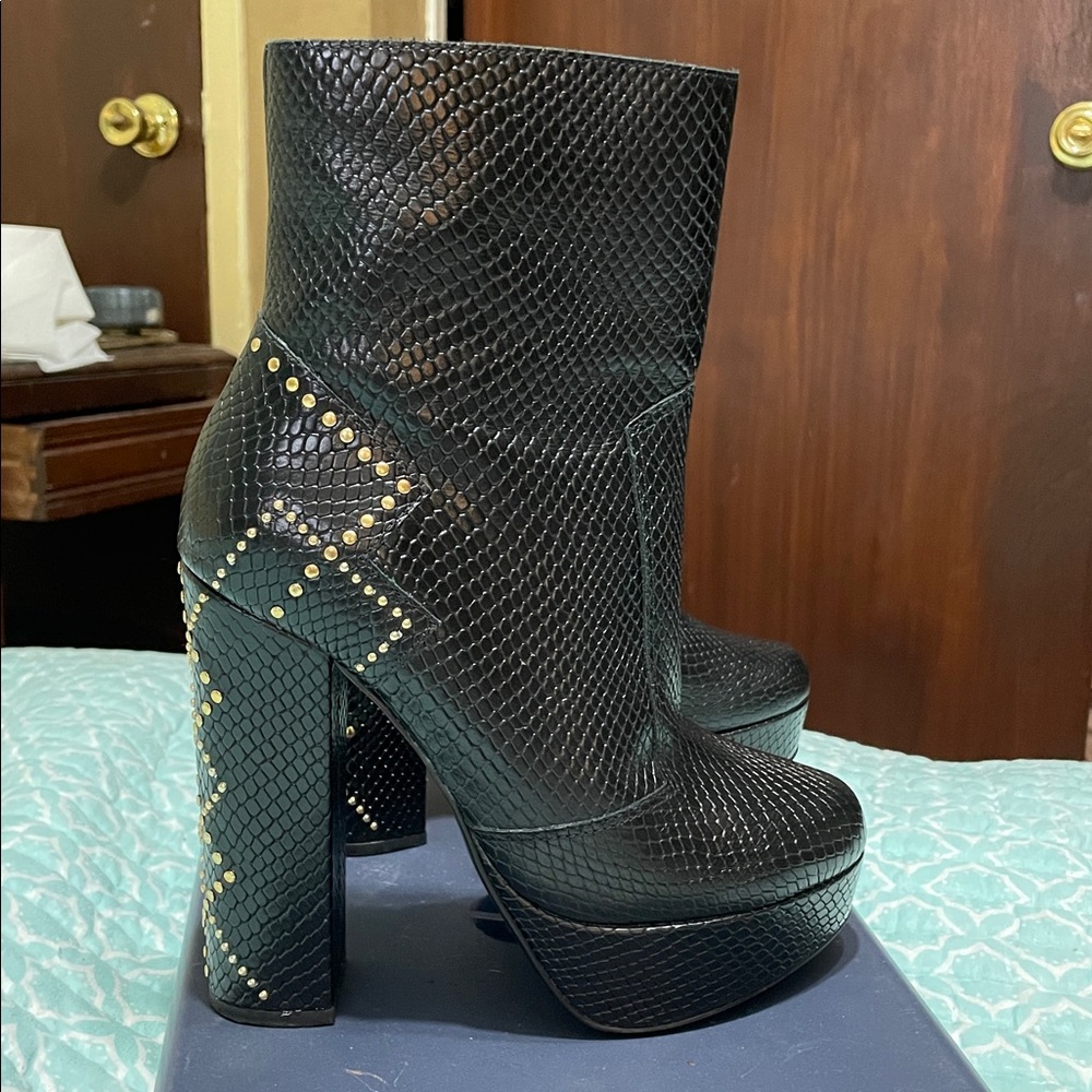 snake skin boots with gold studs